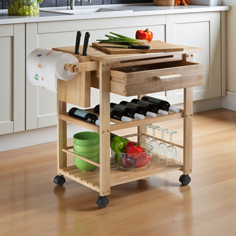 Chariot utilitaire de rangement avec roues en finition naturelle H 31,40 po x l 26,85 po x P 20,35 po