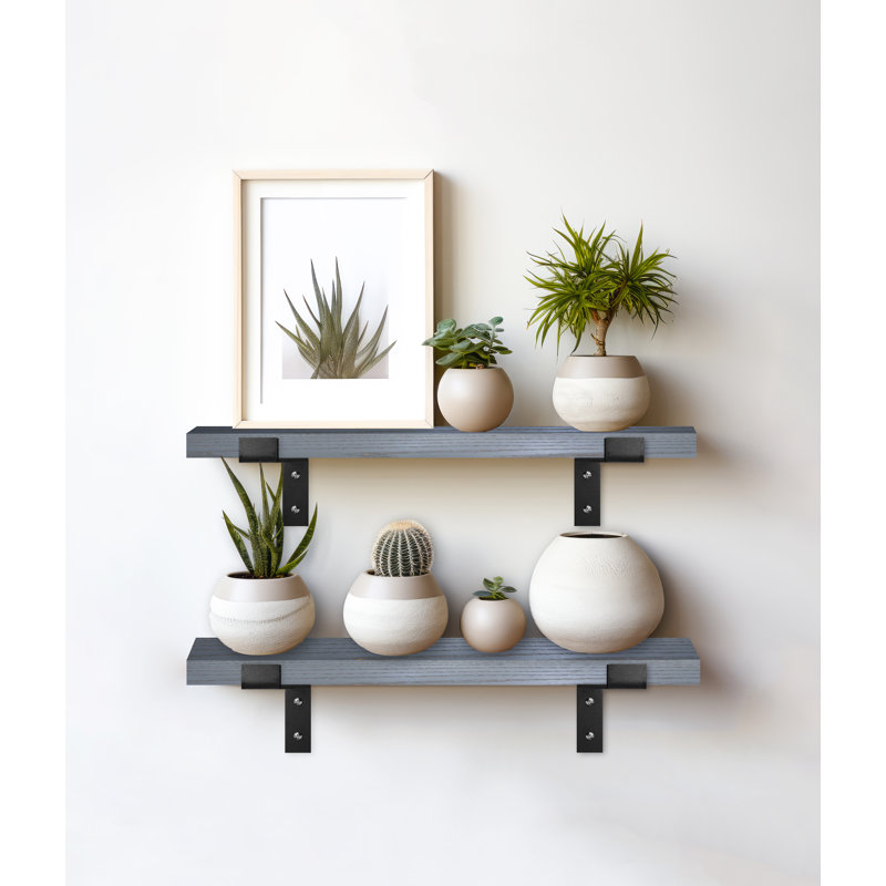 Arriyanah 2 Piece Solid Wood Bracket Shelf, 1" H x 22" W x 7" D, White