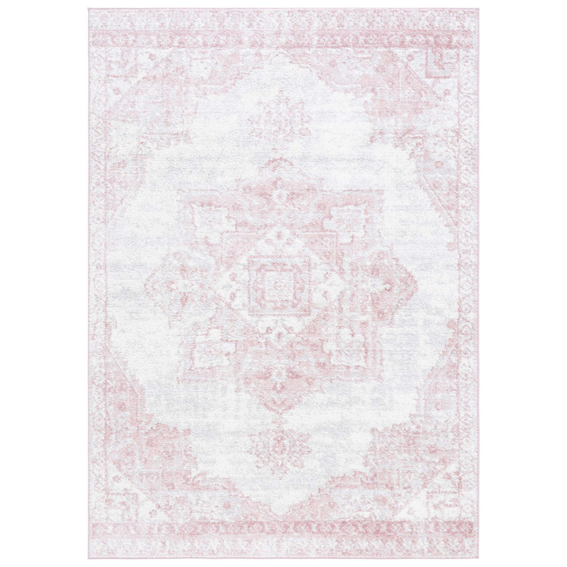 Lowrey Ivory/Gray/Pink Rug, Rectangle 5'5" x 7'6"