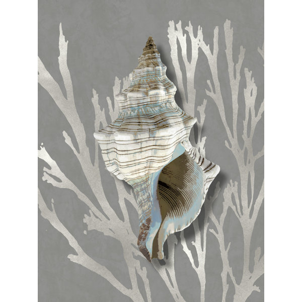 Highland Dunes Shell Coral Silver On Gray III On Canvas by Caroline ...