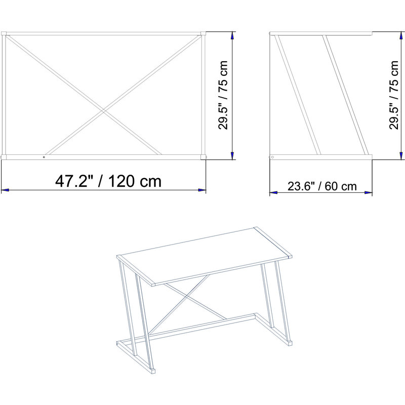 Modern Study Desk, White, 47.2 x 29.5 x 29.5 inches | 100% Melamine Coated Particle Board, Thickness: 0.7 inches | Sturdy Metal Legs | Stylish and Functional Design for Home Office & Study Spaces