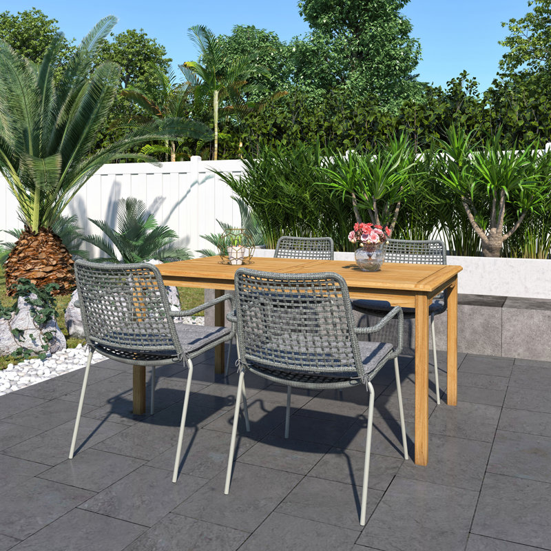 Ensemble repas 5 pièces en teck avec table rectangulaire Anautica - Amazonia