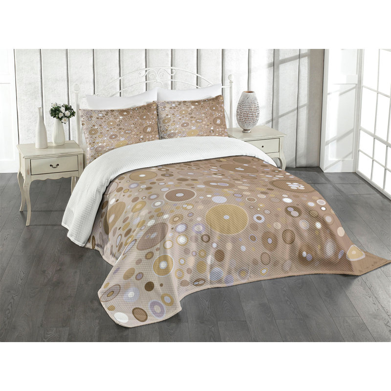 King Size Quilted Bedspread Set in Tan and Purple