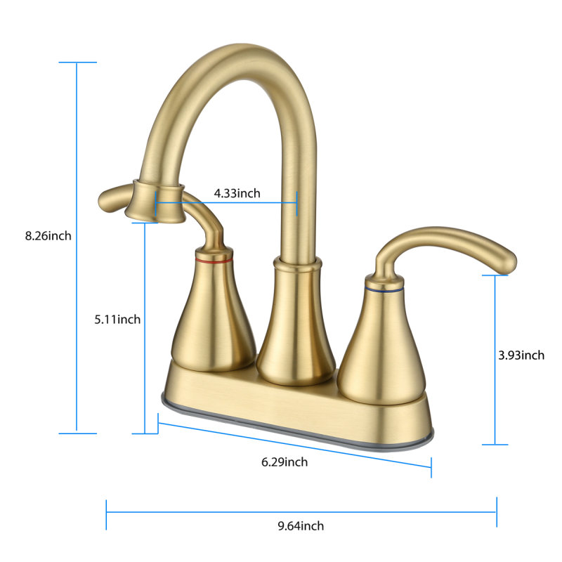 Robinet de lavabo de salle de bain à 2 poignées avec drain escamotable doré
