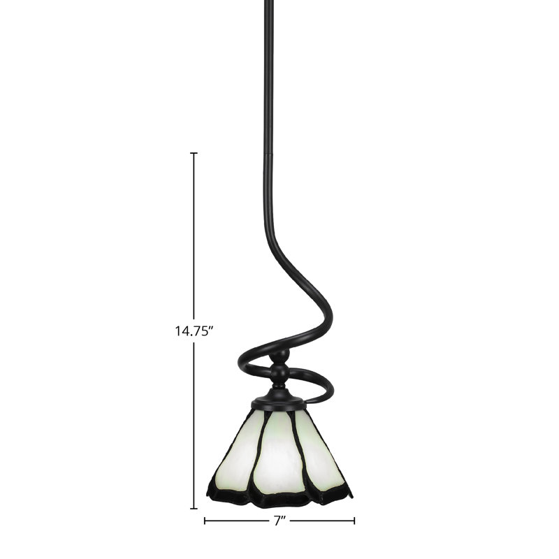 Mini-luminaire suspendu Ringles, fini noir mat, avec perle de 7 po et verre d'art Black Flair