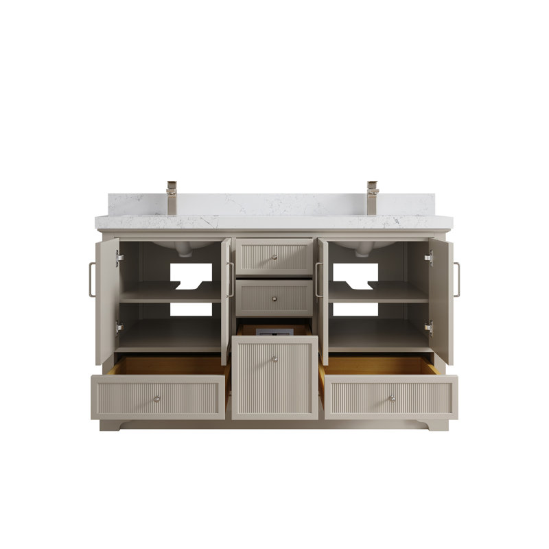 Meuble-lavabo double autoportant de 60 po avec plateau Alys (option boutons), Empira