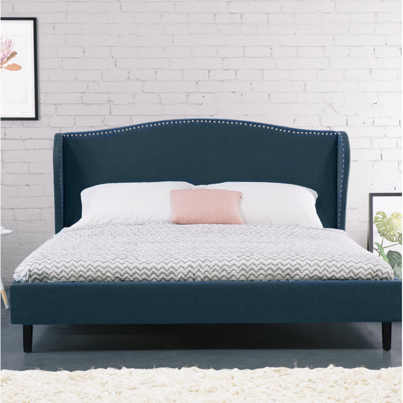 Colmar Upholstered Bed, European Kingsize (160 x 200cm), Dark blue