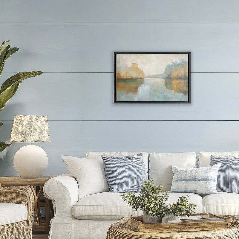Cadre flottant abstrait Riverscape Reflection, design par LSR Creative Studio, Cadre flottant noir de jais, H 17 po x l 25 po