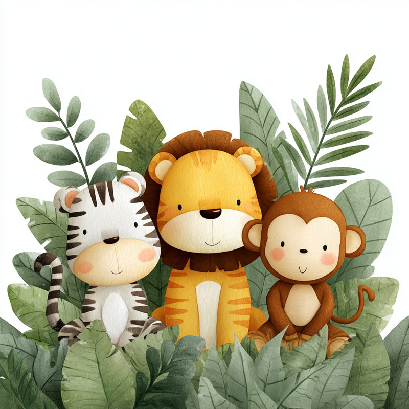 Art mural sur toile Jungle Friends II, H 24 po x l 36 po
