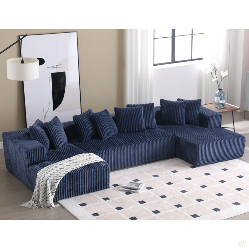 Canapé modulaire 133,45 po, canapé en U, méridienne, tissu rayé, canapé 4 places rembourré pour le salon, canapé combiné libre (velours côtelé)