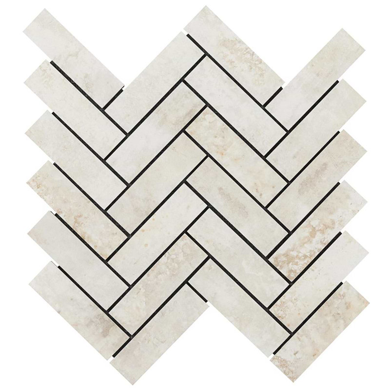 Portrait Herringbone Matte Porcelain Mosaic, Ivory