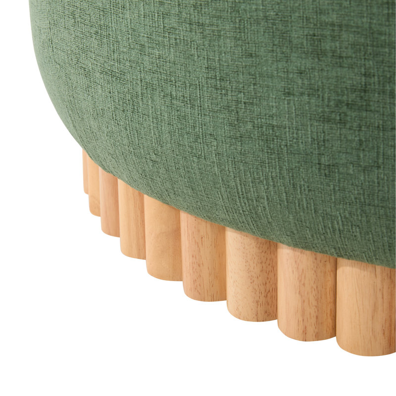Repose-pieds de rangement rond de 29 po avec pieds en bois massif, table basse moderne avec couvercle réversible, structure en bois, repose-pieds en chenille pour le salon, aucun assemblage requis
