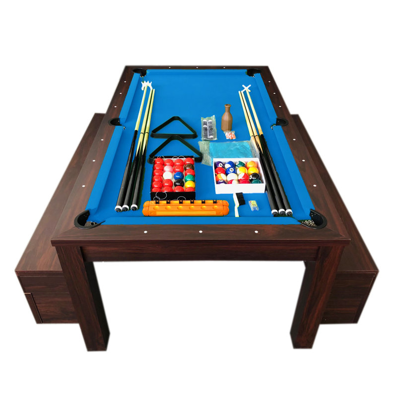 Table de billard convertible 7 pi avec dessus de salle à manger, bancs de rangement et accessoires complets RICH BLUE, Bleu