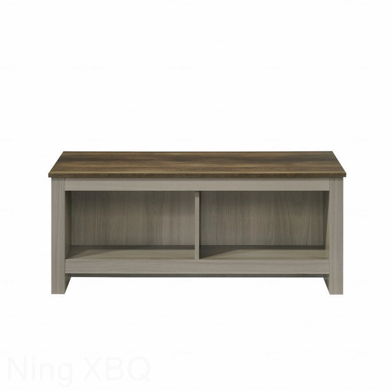 Table basse l 43 po avec tablettes ouvertes à l'avant et à l'arrière en chêne gris