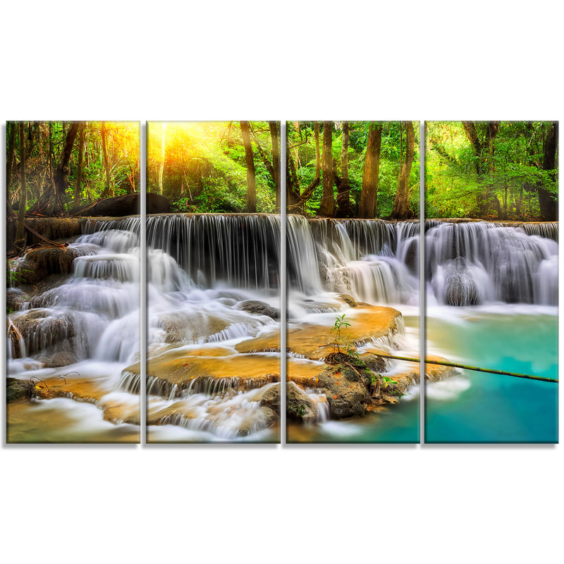 Ensemble de 4 reproductions de photos sur toile tendue, "kanchanaburi province cascade"