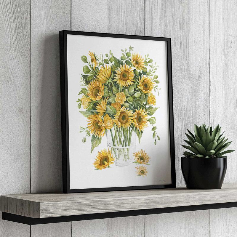 «Sunflowers & Roses» par Cindy Jacobs, reproduction d'art, Noir, L 18 po x H 24 po, Impression encadrée
