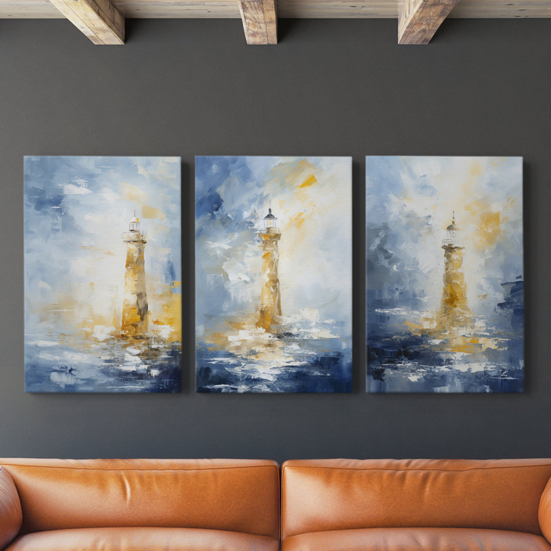 Série Sea and Shore Cxxviii - ensemble de toiles tendues avec châssis Premium - prêt à être accroché