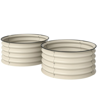 Set of 2 Cream White Galvanized Raised Garden Bed, Metal Planter Box with Safety Edging, Easy Assembly