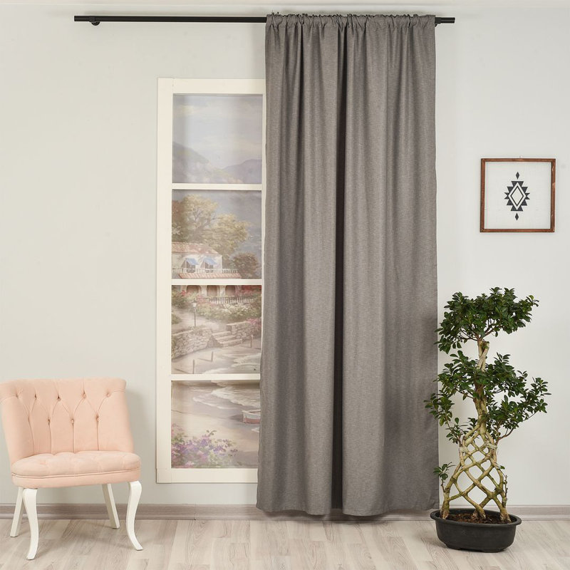 Extra Long & Extra Wide Faux Linen Decorative Curtain Single Panel, 280cm Width x 375cm Drop, Light Grey