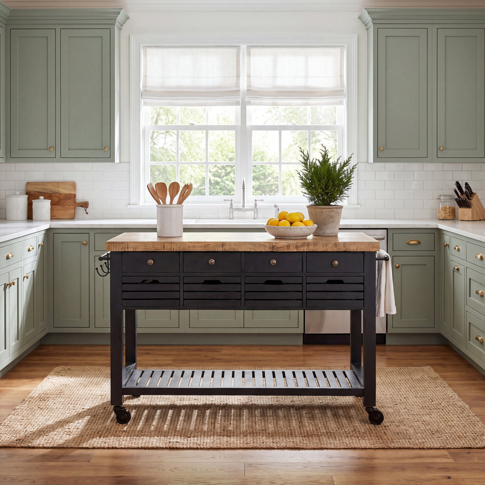 Glenwood Solid Wood Kitchen Island, Black