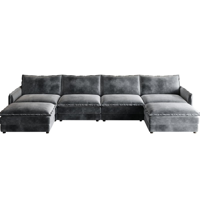 Très grand canapé rembourré en velours côtelé et coussins relaxants, H 33 po x l 133 po x P 58 po, 4, Grey