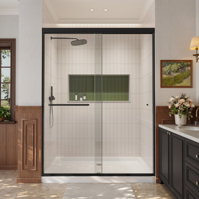 Porte de douche coulissante double sans cadre Kavrton l 50 po à 55 po x H 76 po avec verre trempé transparent certifié GSC de 5/16 po (8 mm)