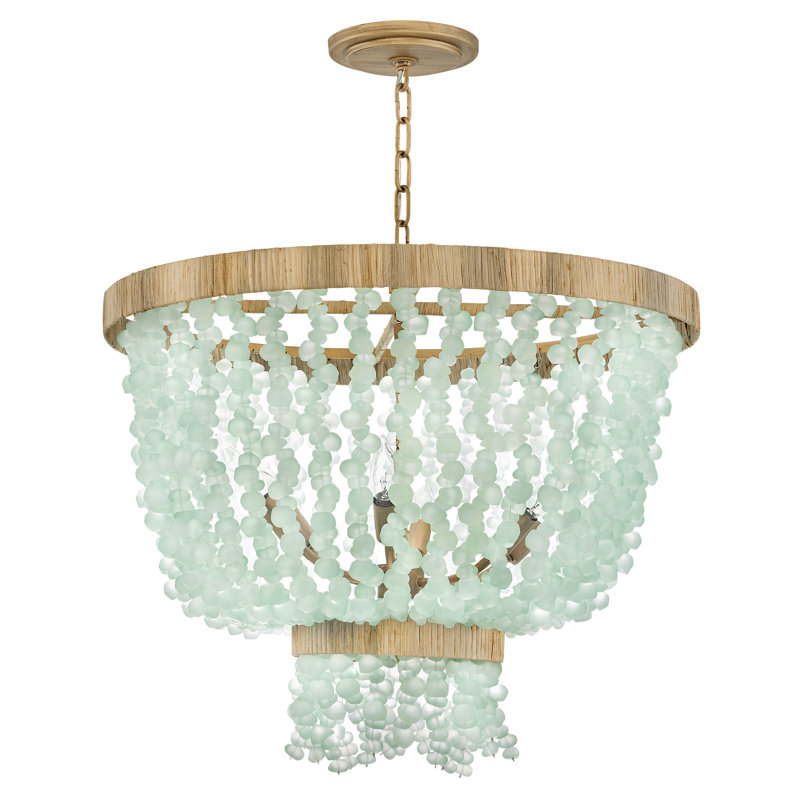 Burnished Gold and Blue Sea Glass 6-Light LED Chandelier