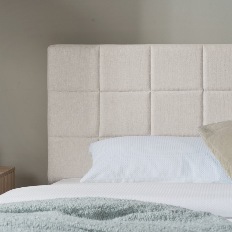 Lit plateforme tapissier Suhavi, Double, Blanc cassé