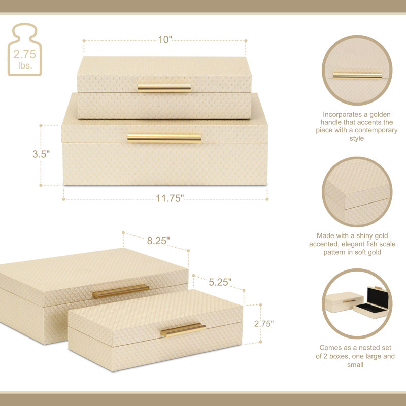 Mariline Elegant Fish Scale Pattern Rectangular Box Set, Gold