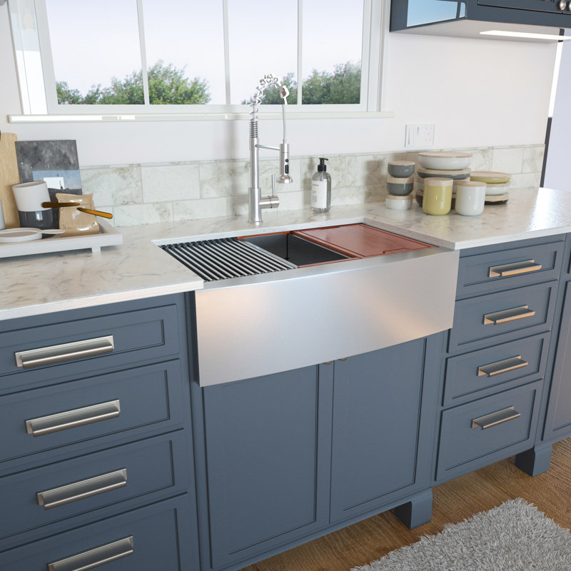 Farmhouse / Apron Single Bowl Stainless Steel Kitchen Sink, Silver
