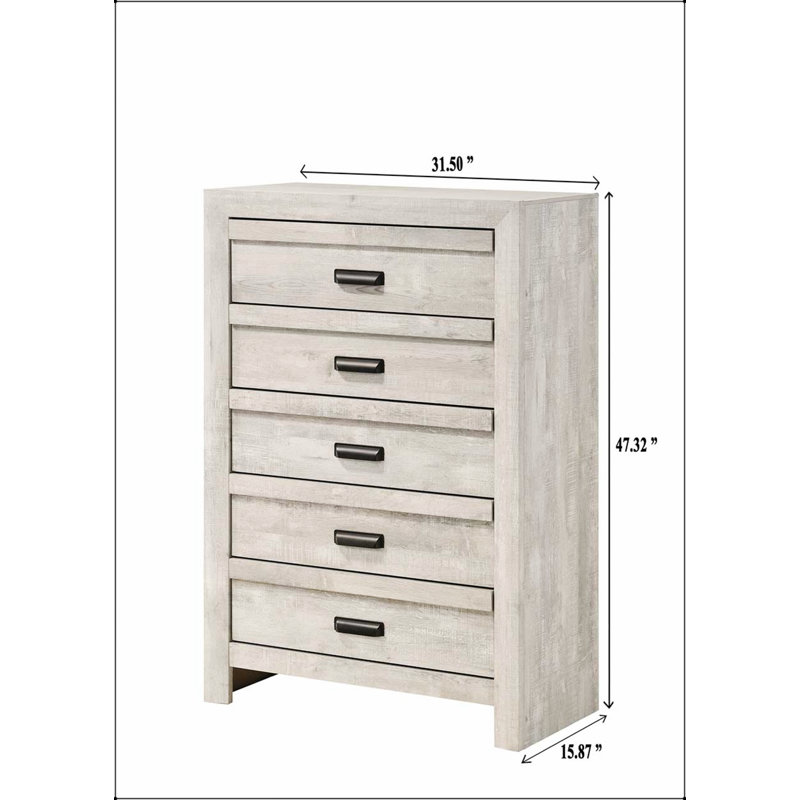 Commode contemporaine en bois avec cinq tiroirs spacieux, finition beige beige rustique pour un rangement élégant dans la chambre à coucher