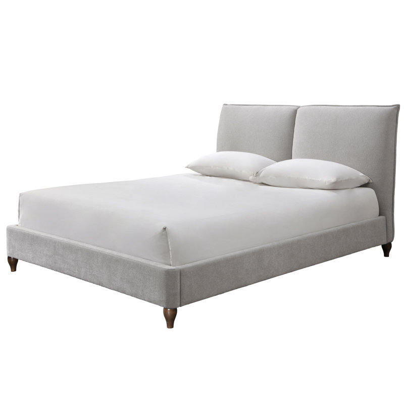 Lit plateforme tapissier Mariam, Gris clair / noyer, Grand