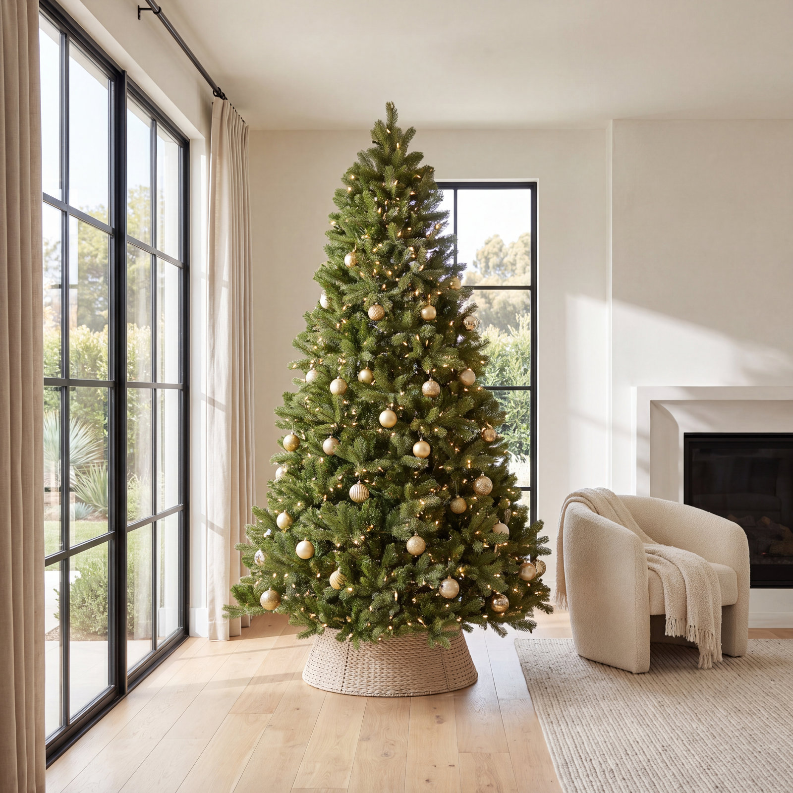 Douglas Flocked 6.5' Pre-Lit Fir Christmas Tree, 7.5'