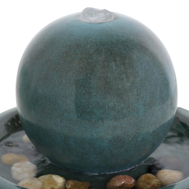 Donlon Modern Green Ceramic Tabletop Water Fountain with Orb