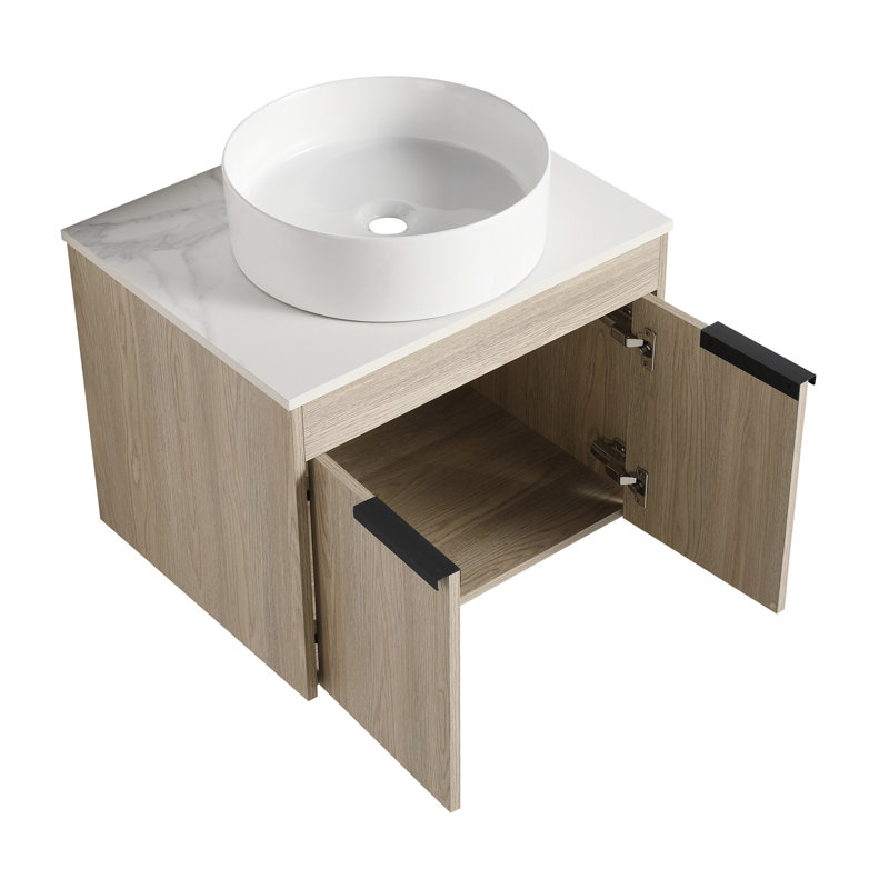 Meuble-lavabo flottant de conception moderne avec lavabo d'art en céramique, 24"