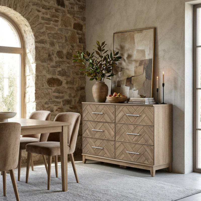 Commode à 6 tiroirs, commode double à chevrons l 47,2 po Hawthorne