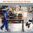 Manufactured Wood Top Height-Adjustable Workbench with Wheels-1496282673
