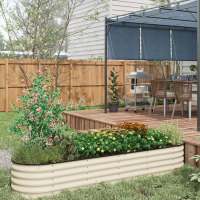 Outsunny 7.9' x 2' x 1.4' Galvanized Raised Garden Bed Kit, Outdoor Metal Elevated Planter Box with Safety Edging, Easy DIY Stock Tank for Growing Flowers, Herbs & Vegetables, Cream