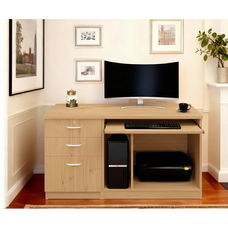 Walshaw Solid Wood Base Computer Desk, English Oak