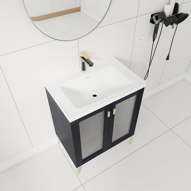 Koraline  28''Freestanding Bathroom Single Vanity,Floor Standing Vanity with Ceramic Top and 2 Doors