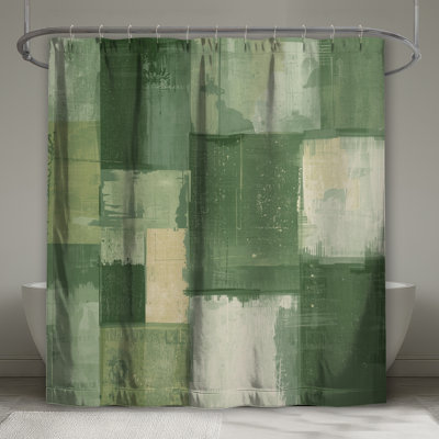 Rideaux de douche vert beige à motif abstrait très longs