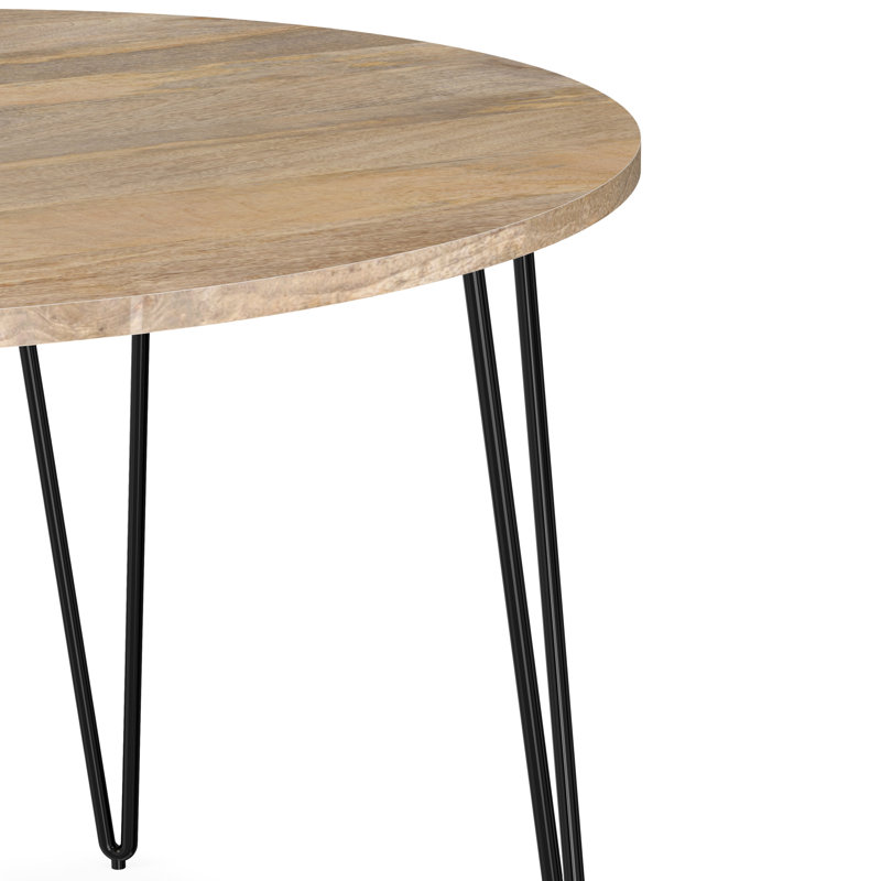 Hunter 45"W Solid Mango Wood Round Dining Table, Industrial Style with Iron Legs, Seats 4