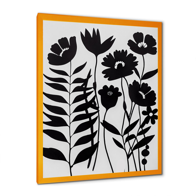 Fleurs noires et blanches II, L 12 po x H 20 po, Impression dorée sur toile encadrée