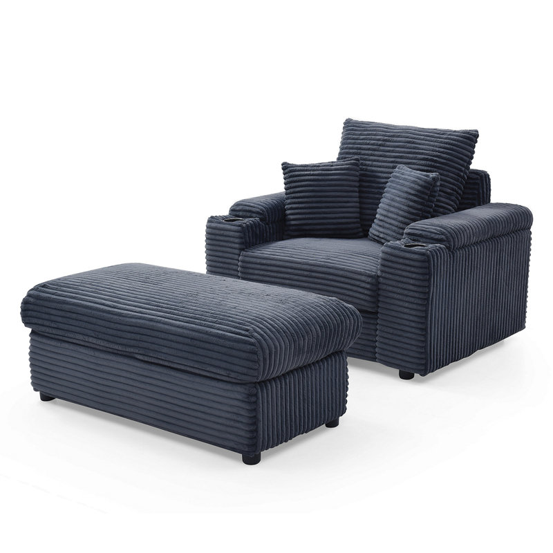 Fauteuil d'appoint surdimensionné avec repose-pieds, fauteuil simple avec grand siège et accoudoirs très larges, fauteuil de lecture moderne et confortable