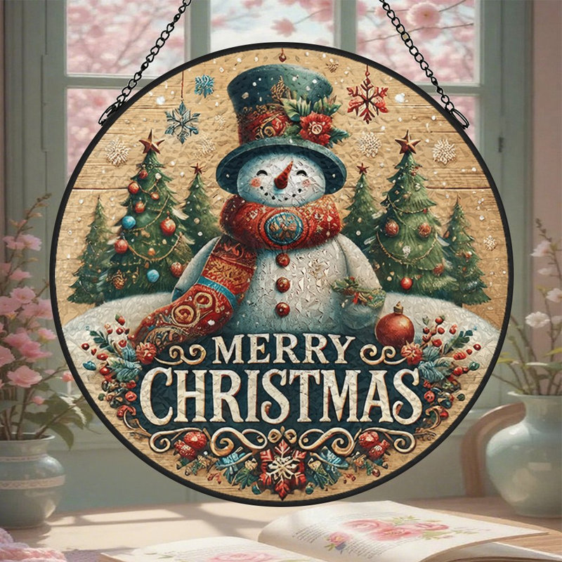 Merry Christmas Snowman Scene, 6,3 x 6,3 po (16 x 16 cm)