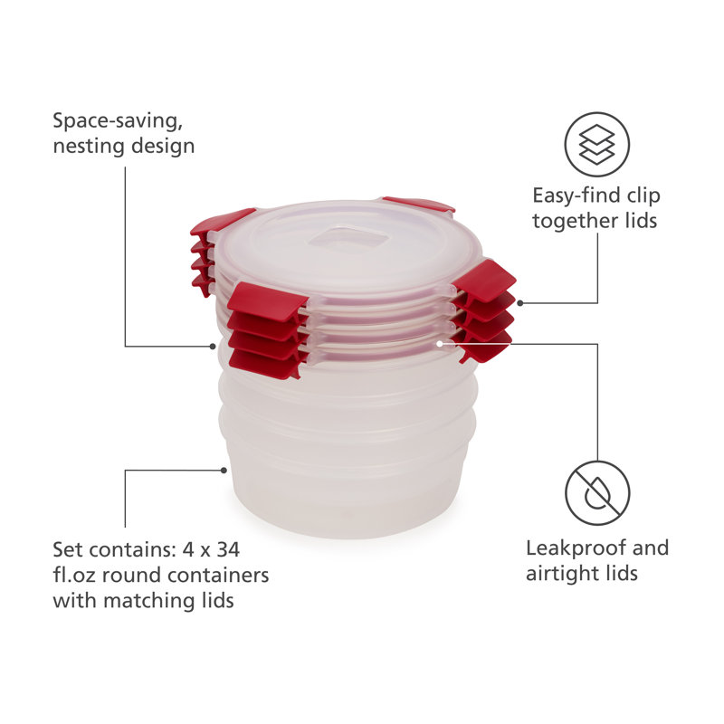 Joseph Joseph Nest Lock 8-Piece Round Food Storage Container Set, BPA Free