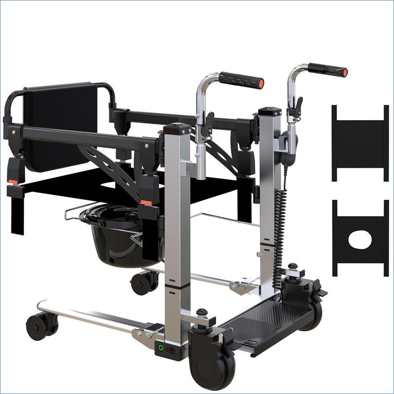 Electric Patient Lift Transfer Chair,Lightweight Bedside Bathroom Wheelchair, Hydraulic Patient Lift Transfer Wheelchair, Portable Elderly Lift with 180° Rotating seat and Bedpan