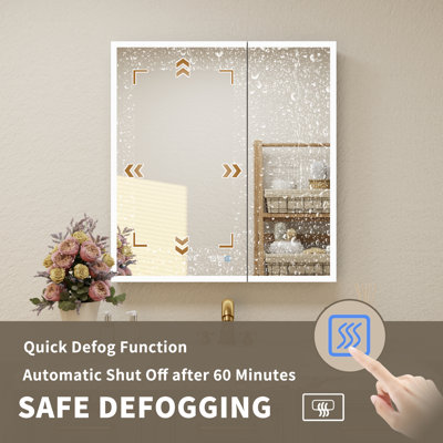 Ensemble de meuble-lavabo sur pied à simple cuve 36 po, base blanche imperméable en bois massif et plateau en marbre blanc, tiroirs à fermeture en douceur, avec armoire à pharmacie lumineuse à DEL sans cadre de 30 po (désembueur, prise USB / horloge), idéale pour la salle de bain principale ou la salle d'eau, idéale Pour couple