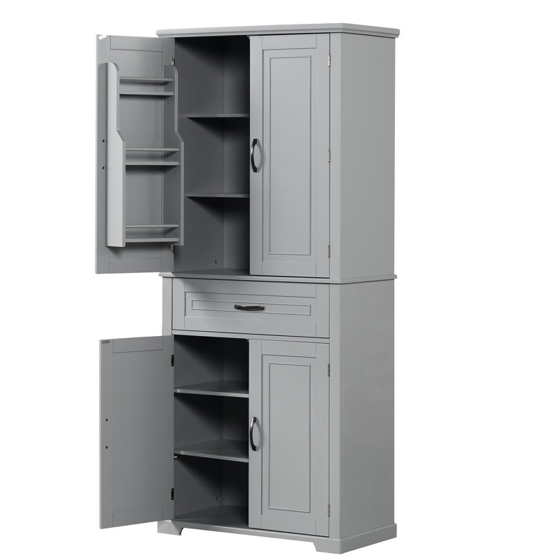 Tall Bathroom Storage Cabinet With Doors And Drawer - Grey For Needs, Gray