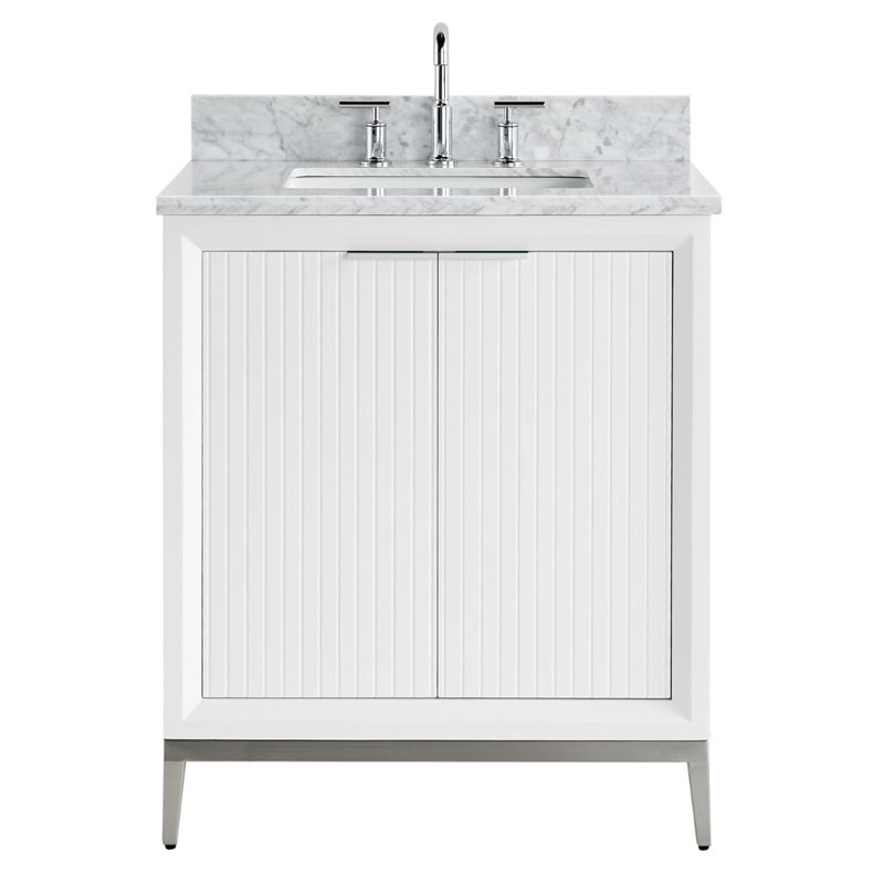 Bungalow 30" Freestanding Standard Single Bathroom Vanity with Top, White/Silver